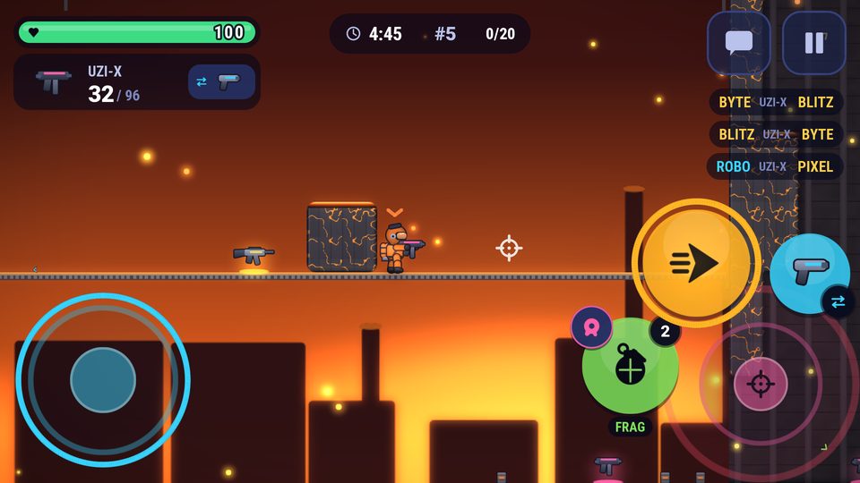 Battleia gameplay in Magma Forge: a soldier on a catwalk above glowing lava